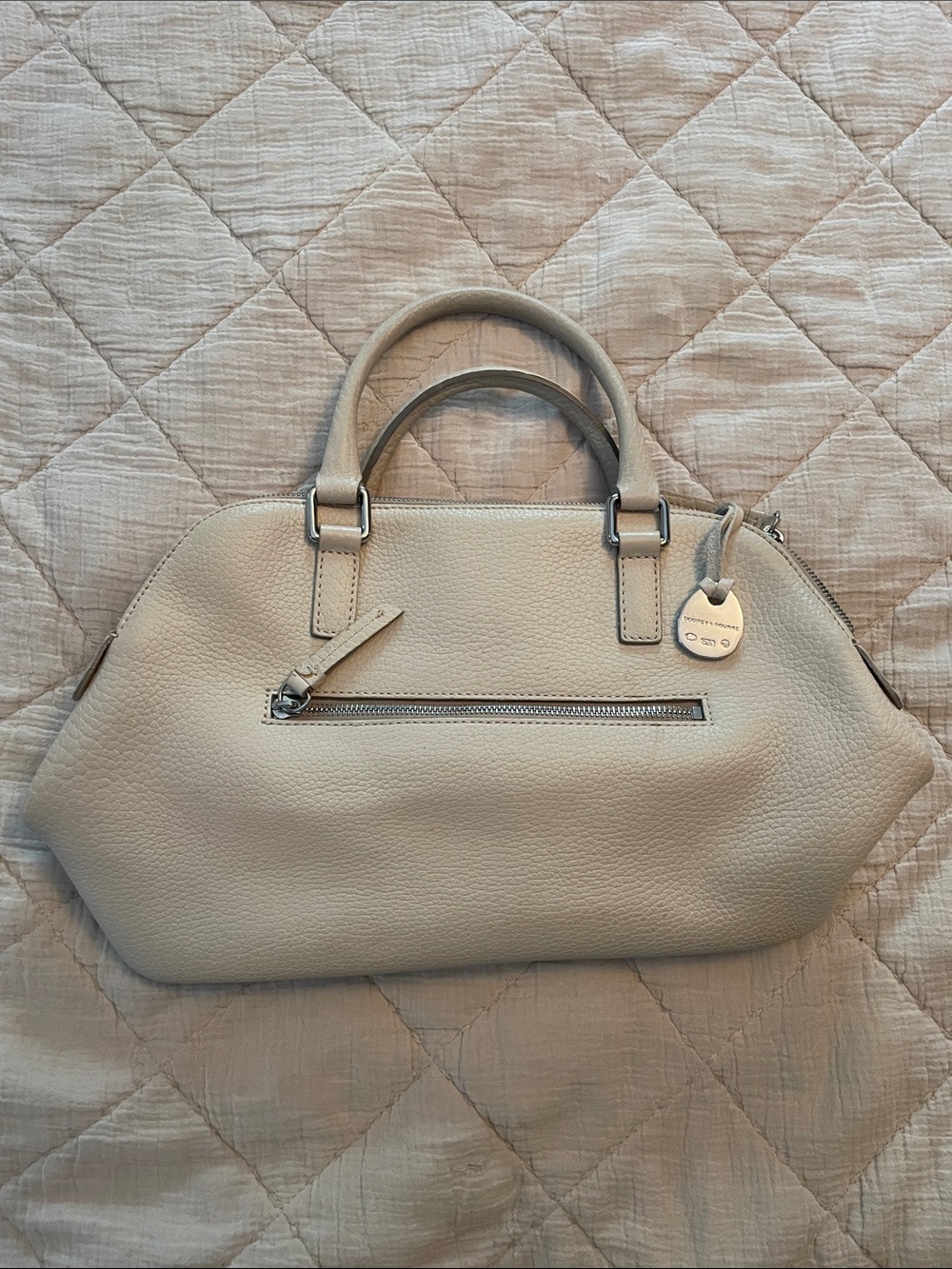 Dooney & Bourke Beige Leather Satchel with Turquoise Charm - Picture 2 of 4